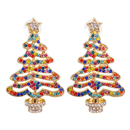 Jewel-Tone Cubic Zirconia and 18K Gold-Plated Christmas Tree Drop Earrings, gold drop earrings for women, side view