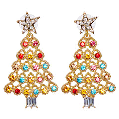 Jewel-Tone Cubic Zirconia & 18K Gold-Plated Festive Tree Drop Earrings