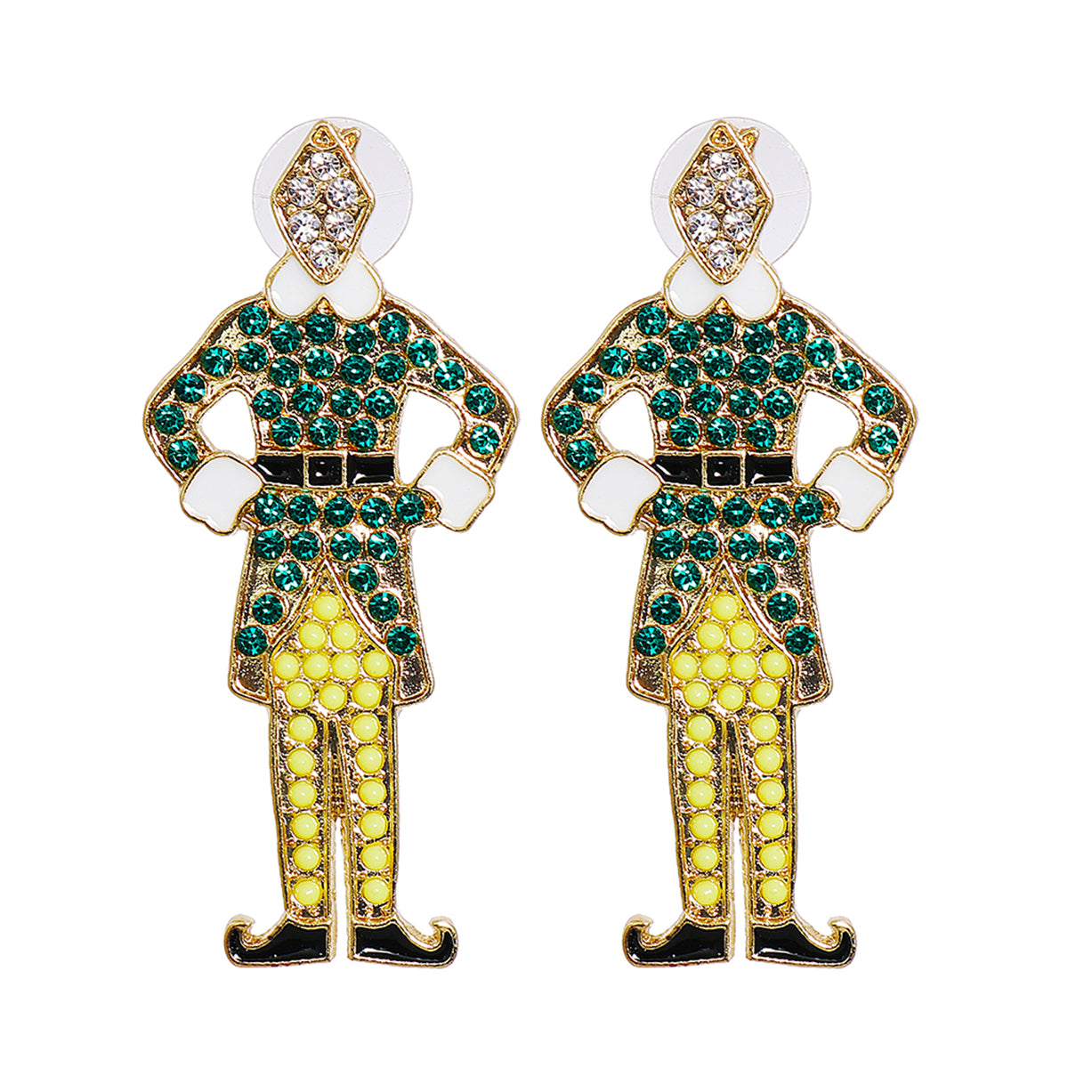 Green Cubic Zirconia and 18K Gold-Plated Elf Drop Earrings, gold drop earrings for women, vintage-inspired design, front view