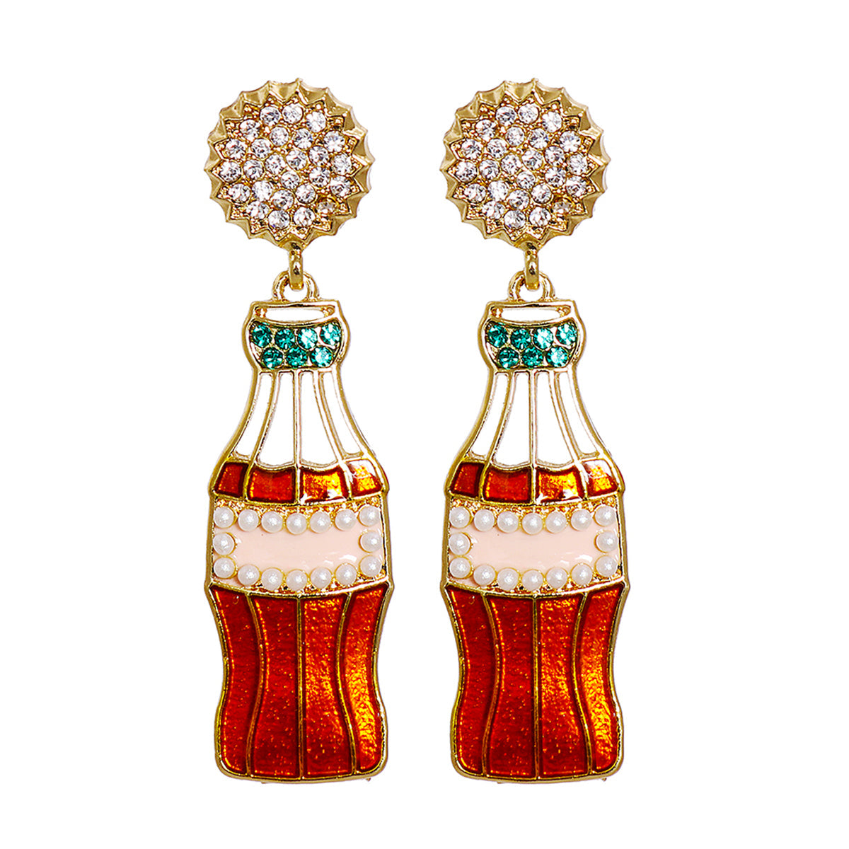 Cubic Zirconia & Pearl Enamel 18K Gold-Plated Soda Bottle Drop Earrings