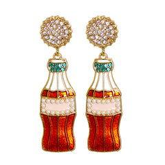 Cubic Zirconia & Pearl Enamel 18K Gold-Plated Soda Bottle Drop Earrings