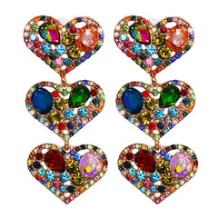 Jewel-Tone & 18K Gold-Plated Tiered Heart Drop Earrings