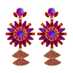 Red Crystal & Cubic Zirconia Sunflower Drop Earrings