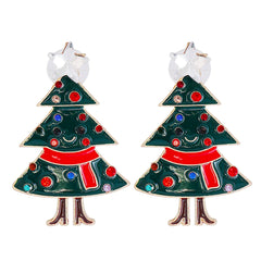 Crystal & Cubic Zirconia Enamel 18K Gold-Plated Scarf Tree Stud Earrings