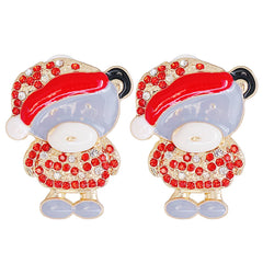 Cubic Zirconia & Enamel 18K Gold-Plated Santa Hat Bear Stud Earrings