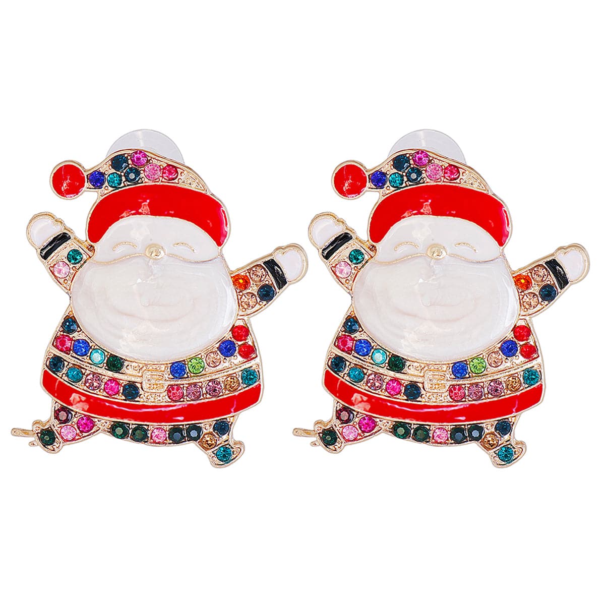 Multicolor Cubic Zirconia & Enamel 18K Gold-Plated Santa Stud Earrings