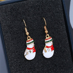 Red Enamel & 18K Gold-Plated Snowman Dangle Earring Pendant Necklace Set
