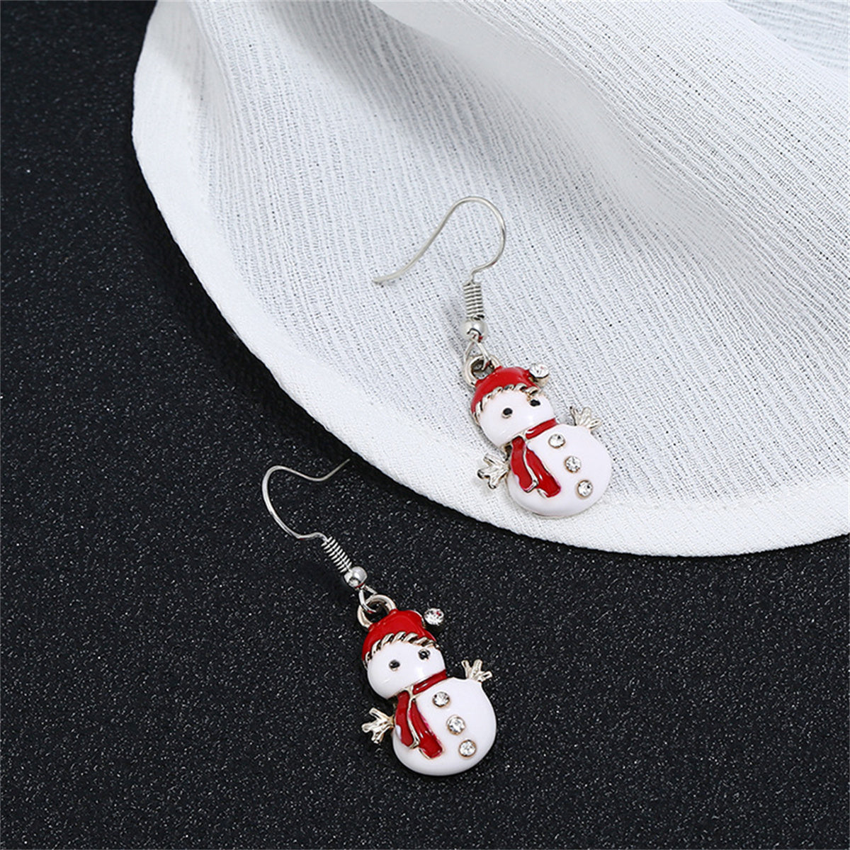 Cubic Zirconia & Red Enamel Snowman Drop Earrings