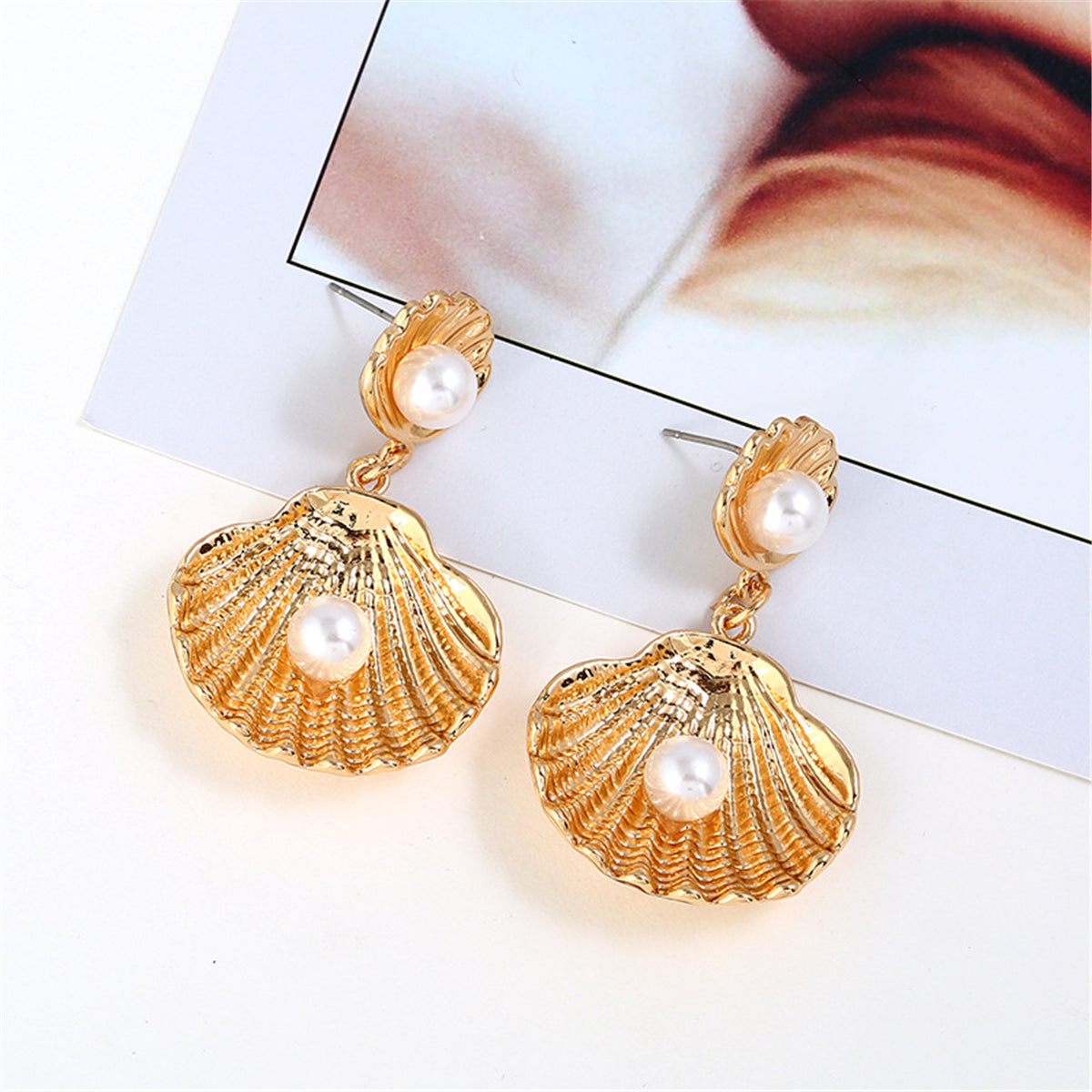 Pearl & 18K Gold-Plated Shell Drop Earrings