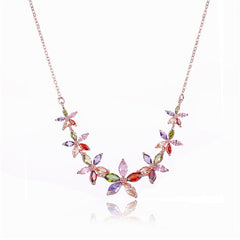 Rainbow Crystal & 18K Rose Gold-Plated Flower Bib Necklace
