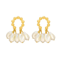 Pearl & Goldtone Cluster Drop Earrings