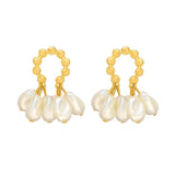 Pearl & Goldtone Cluster Drop Earrings