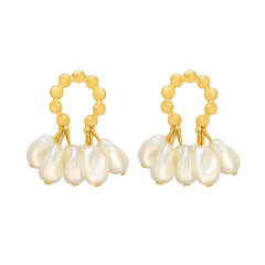 Pearl & 18K Gold-Plated Cluster Drop Earrings