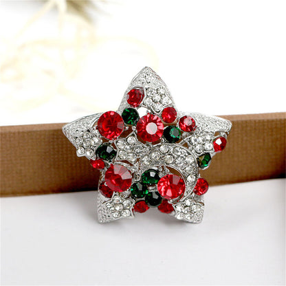 Red Cubic Zirconia and Silver-Plated Moon Star Brooch, silver brooch pin, botanical inspired, lifestyle look