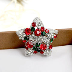 Red Cubic Zirconia & Silver-Plated Moon Star Brooch