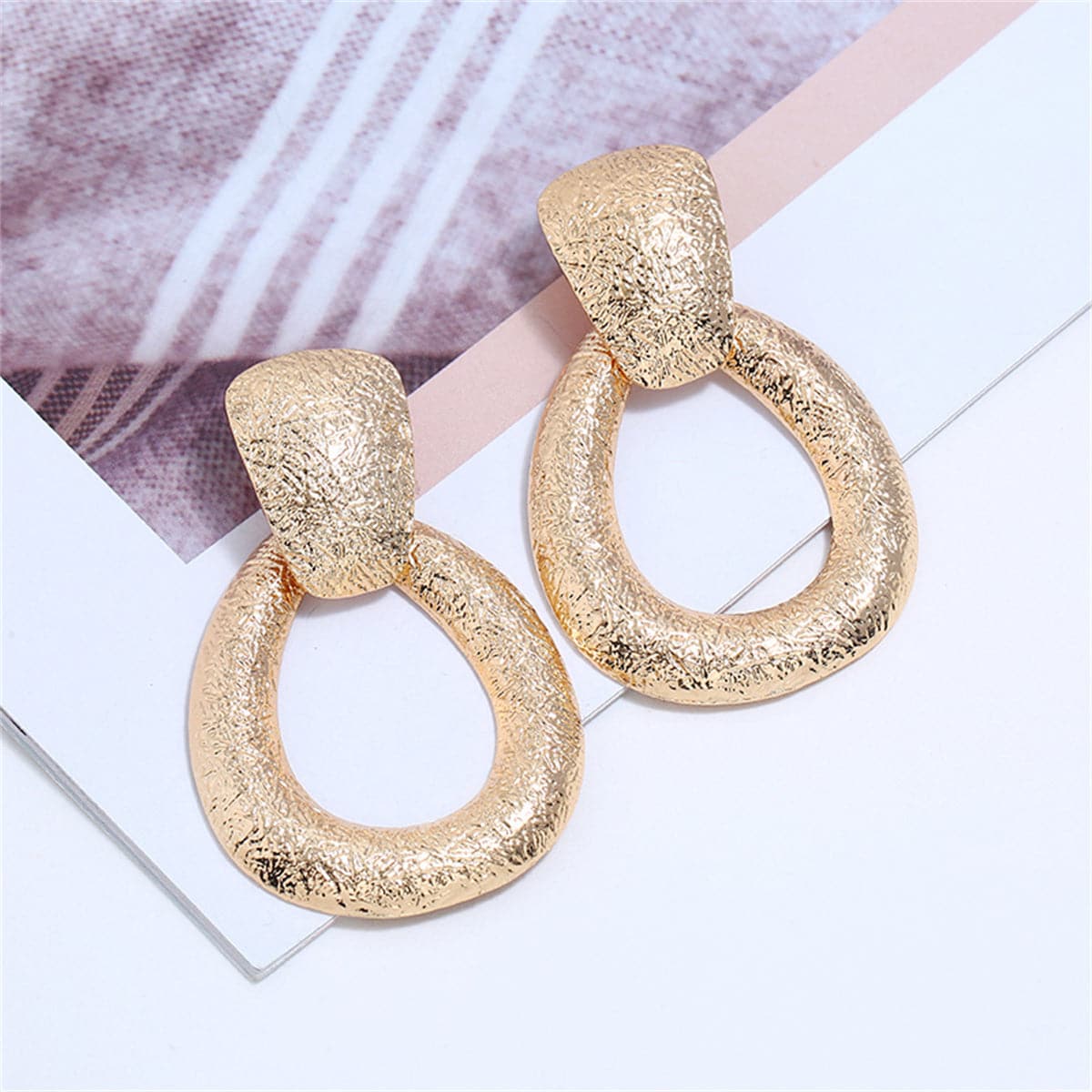18K Gold-Plated Texture Drop Earrings, gold drop earrings for women, elegant gift for her, side view