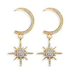 Cubic Zirconia & 18K Gold-Plated Crescent Moon Drop Earrings
