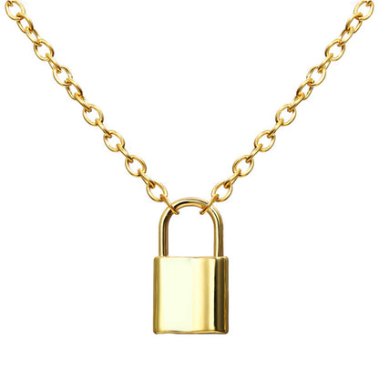 18K Gold-Plated Lock Pendant Necklace, gold pendant necklace for women, everyday style, front view