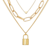 Goldtone Lock & Heart Pendant Layer Necklace
