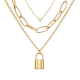 Goldtone Lock & Heart Pendant Layer Necklace