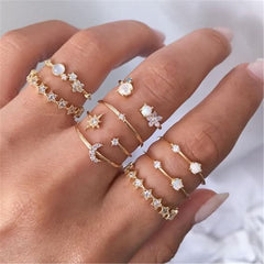 Moonstone & Cubic Zirconia Celestial Ring Set