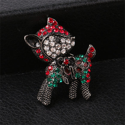 Red Cubic Zirconia and Silver-Plated Reindeer Brooch, silver brooch pin, dainty minimalist design, side view