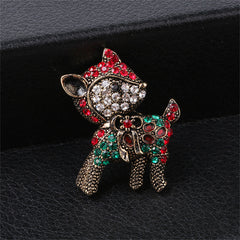 Red Cubic Zirconia & 18K Gold-Plated Reindeer Brooch