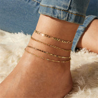 Goldtone Figaro Chain Anklet Set