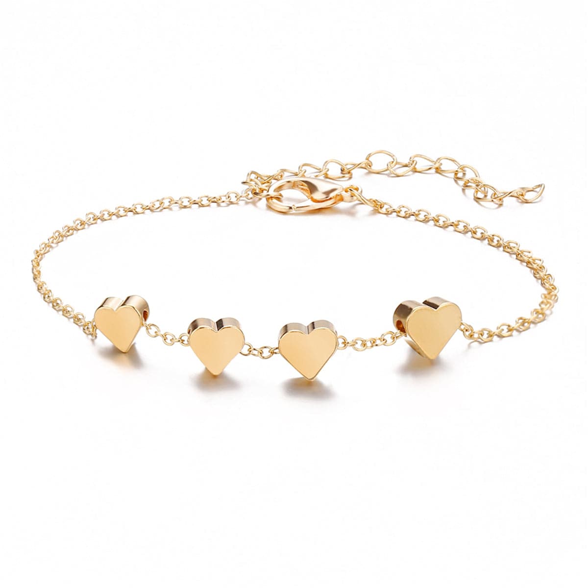 18K Gold-Plated Heart Bracelet, gold bracelet for women, botanical inspired, detail close-up