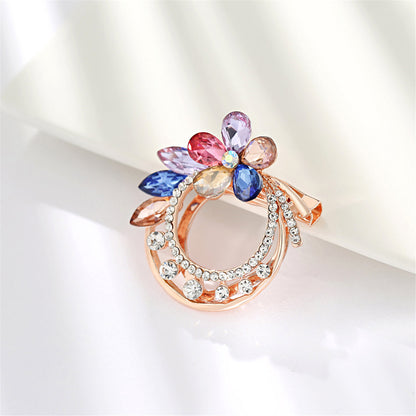 Red and Blue Crystal Flower Brooch, brooch pin, elegant gift for her, side view