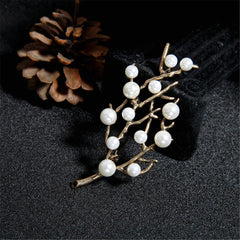 Pearl & Cubic Zirconia 18k Gold-Plated Branch Brooch