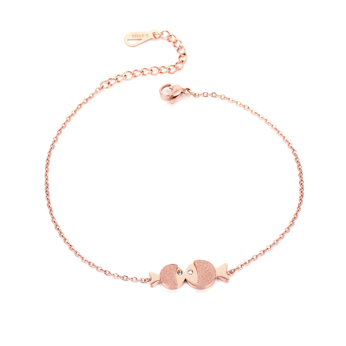 18K Rose Gold-Plated and Cubic Zirconia Double Frosted Fish Anklet, rose gold anklet bracelet, everyday style, side view