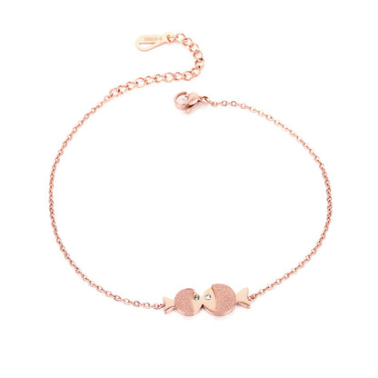 18K Rose Gold-Plated and Cubic Zirconia Double Frosted Fish Anklet, rose gold anklet bracelet, everyday style, side view