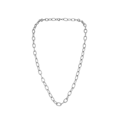 Silver-Plated Oval Cable Chain Necklace, silver pendant necklace for women, vintage-inspired design, front view