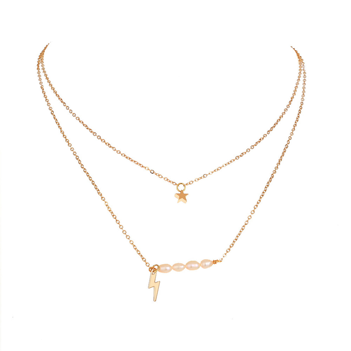 Pearl & 18K Gold-Plated Lightning Star Layered Necklace