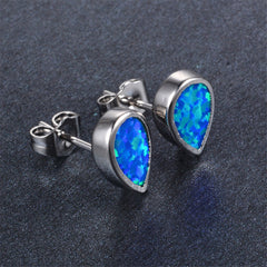 Blue Opal Bezel-Set Pear-Cut Stud Earrings