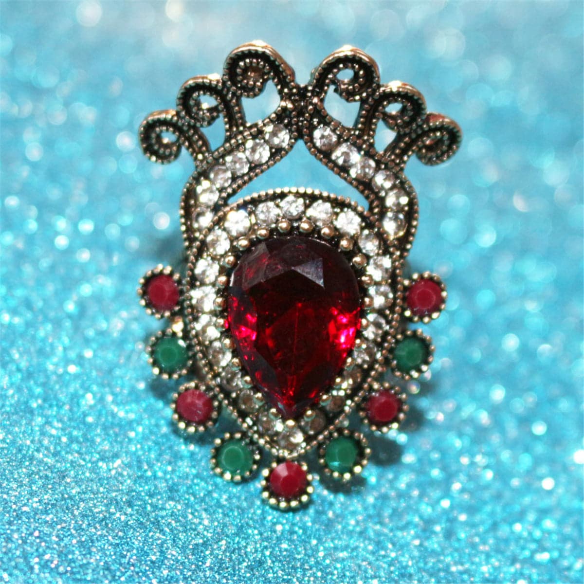 Red Crystal & cubic zirconia Crown Ring - streetregion