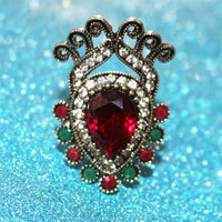 Red Crystal & cubic zirconia Crown Ring - streetregion