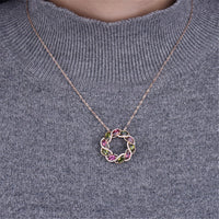 cubic zirconia & 18k Rose Gold-Plated Floral Circle Pendant Necklace - streetregion