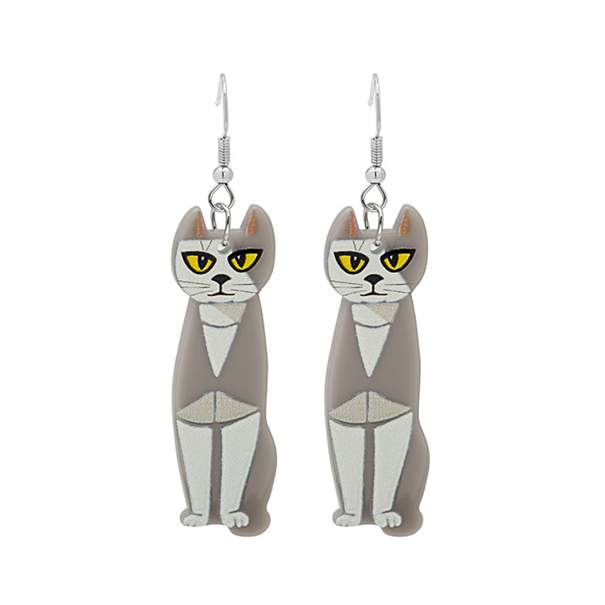 Acrylic and Silver-Plated Cat Drop Earrings, silver drop earrings for women, botanical inspired, side view