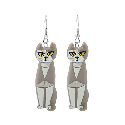 Acrylic and Silver-Plated Cat Drop Earrings, silver drop earrings for women, botanical inspired, side view