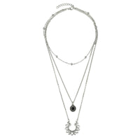 Black Resin & Silver-Plated Sunflower Layered Pendant Necklace