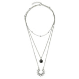 Black Resin & Silver-Plated Sunflower Layered Pendant Necklace