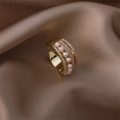 Pearl & Cubic Zirconia 18K Gold-Plated Pavé Layered Open Ring