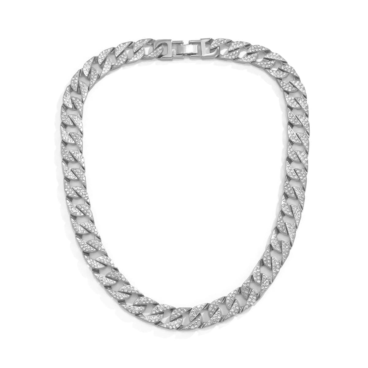 Cubic Zirconia and Silver-Plated Pavé Curb Chain Necklace, silver pendant necklace for women, lifestyle look