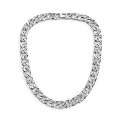 Cubic Zirconia and Silver-Plated Pavé Curb Chain Necklace, silver pendant necklace for women, lifestyle look