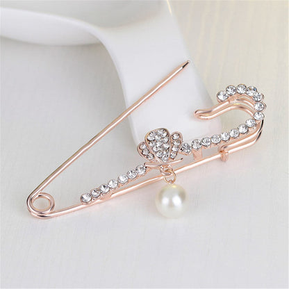 Cubic Zirconia and 18K Gold-Plated Safety Pin Brooch, gold brooch pin, vintage-inspired design, side view