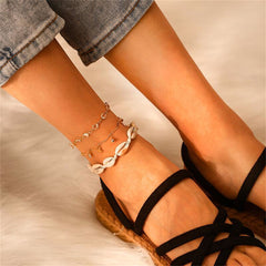 Cubic Zirconia & 18K Gold-Plated Star Station Anklet Set