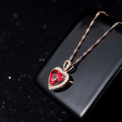 Red Crystal & Cubic Zirconia 18K Rose Gold-Plated Heart Halo Pendant Necklace