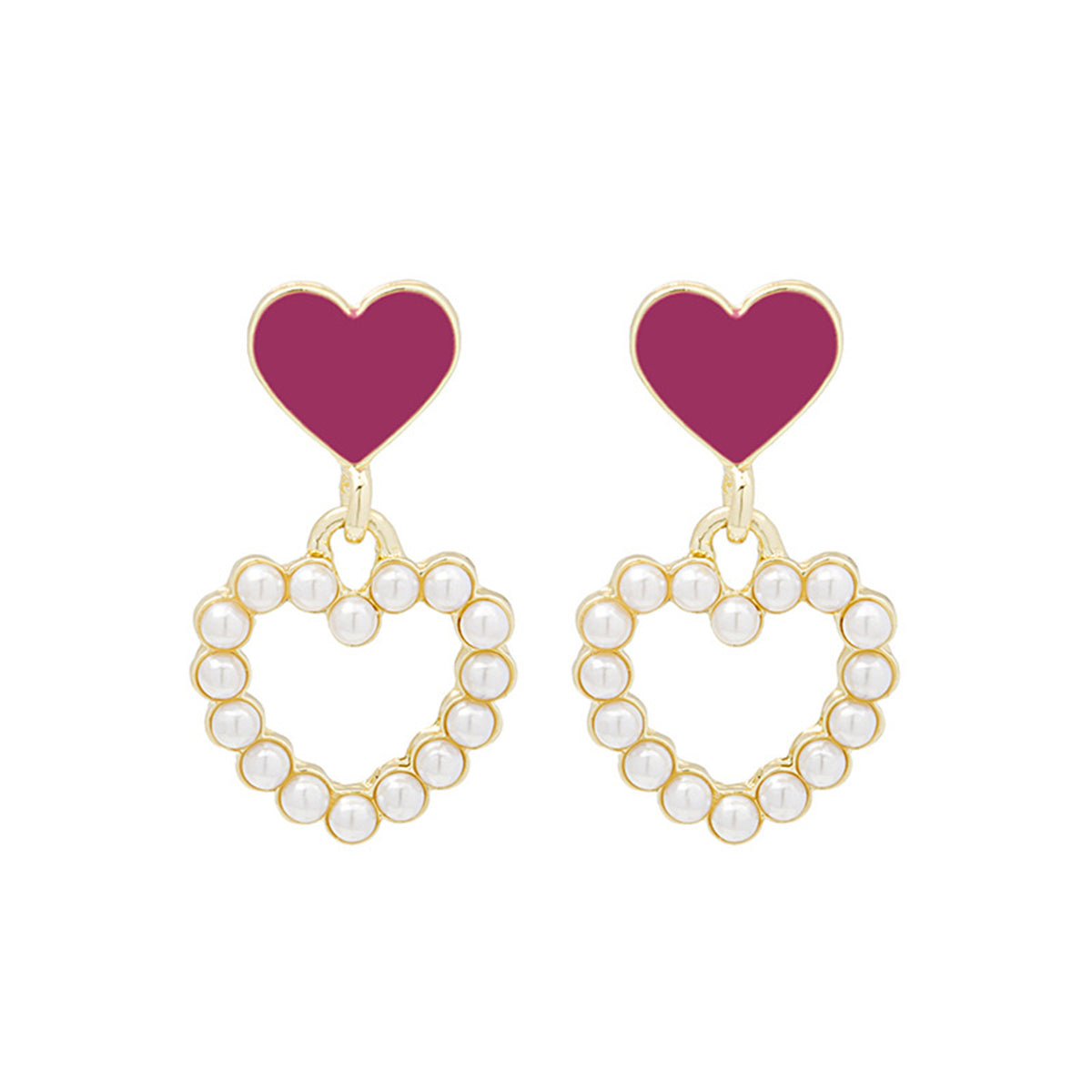 Pearl & Enamel 18K Gold-Plated Open Heart Drop Earrings